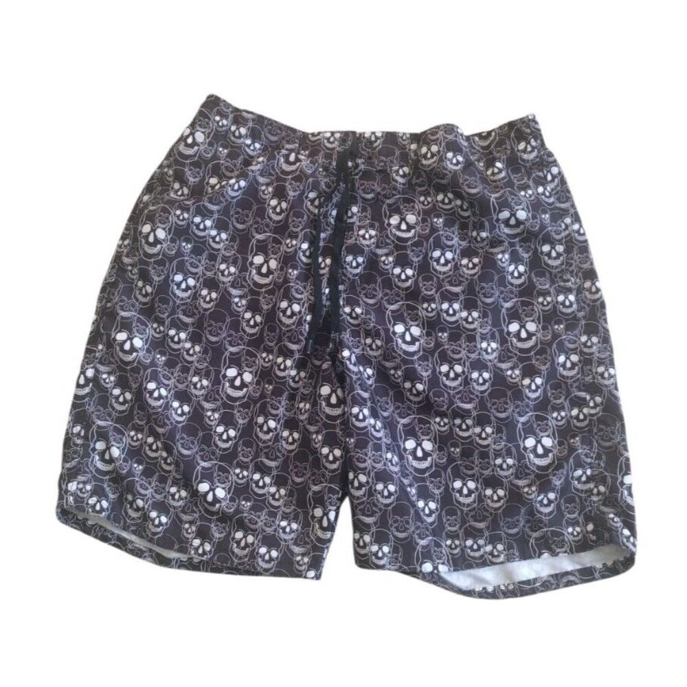 Islander Swim Trunks Men XL Black Mesh Lined Surf Skull‎ Print Beach Pool Board
